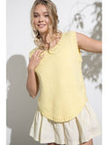 Top Suéter Sin Mangas con Dobladillo Redondead Amarillo Pt12594