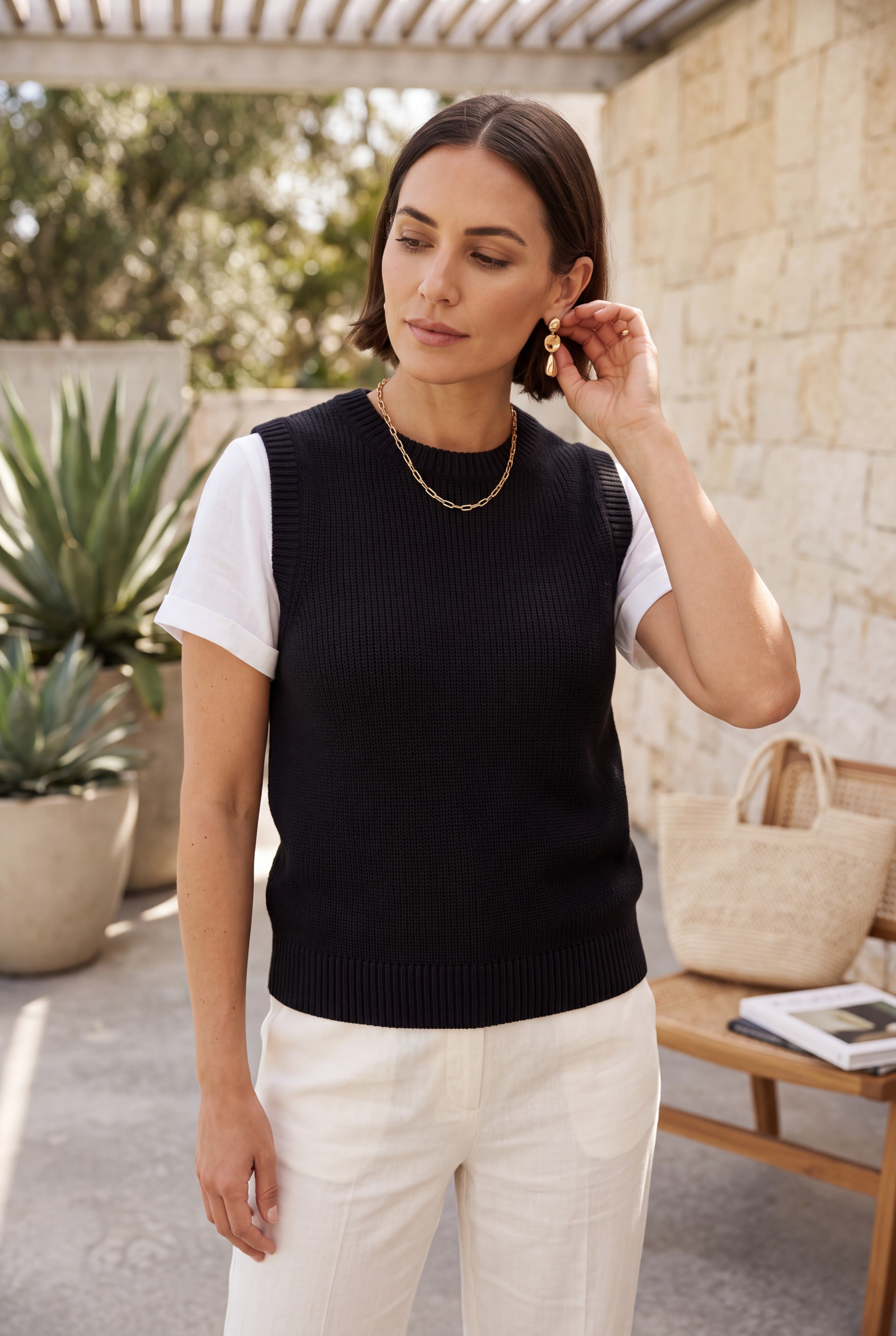 Charcoal Sleeveless Knit Top with Ribbed Texture