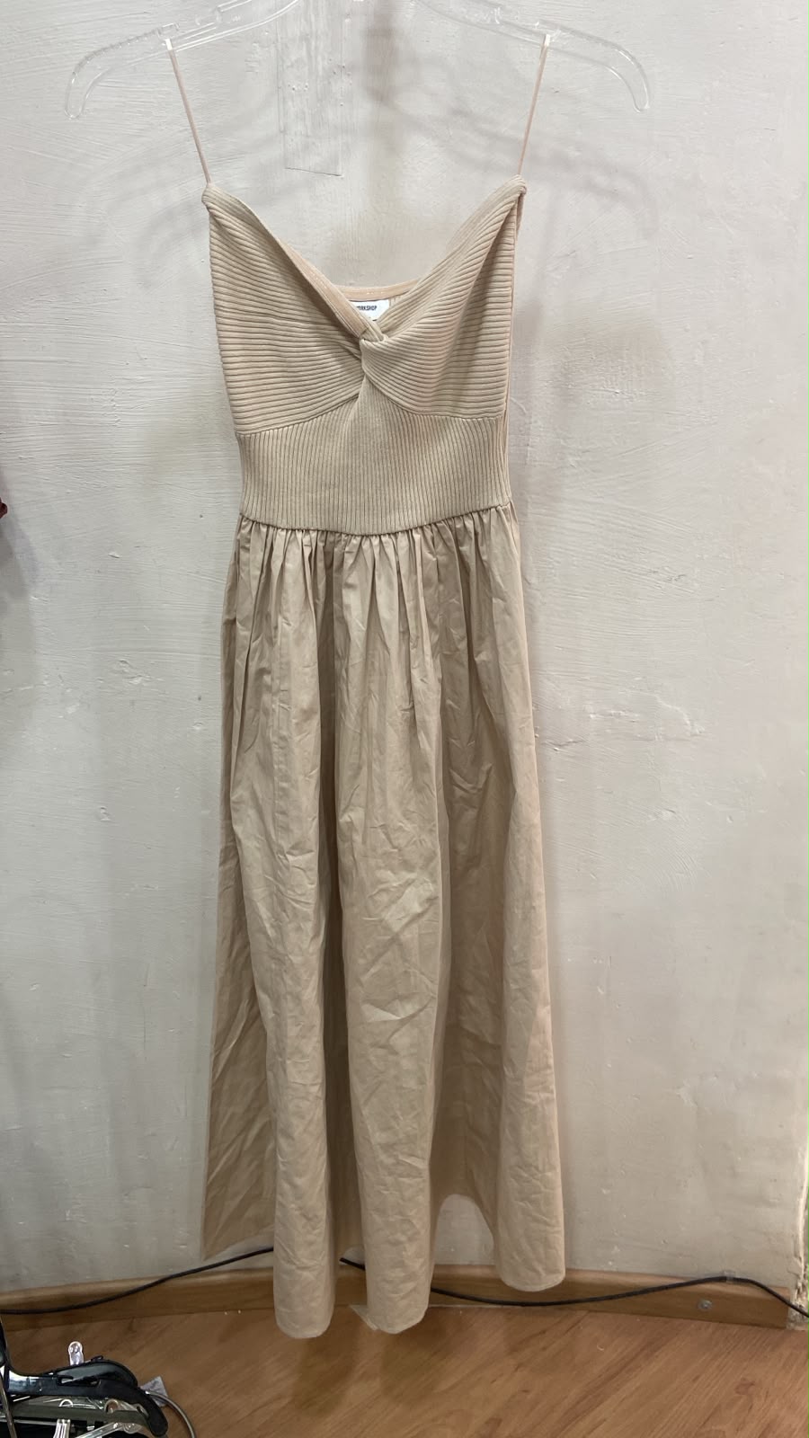Beige Sleeveless A-Line Dress with Twist Detail