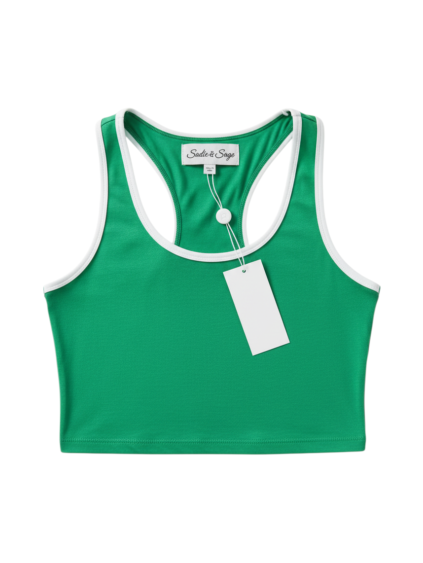 Top Corto Deportivo Sin Mangas Color Verde con Detalle Blanco