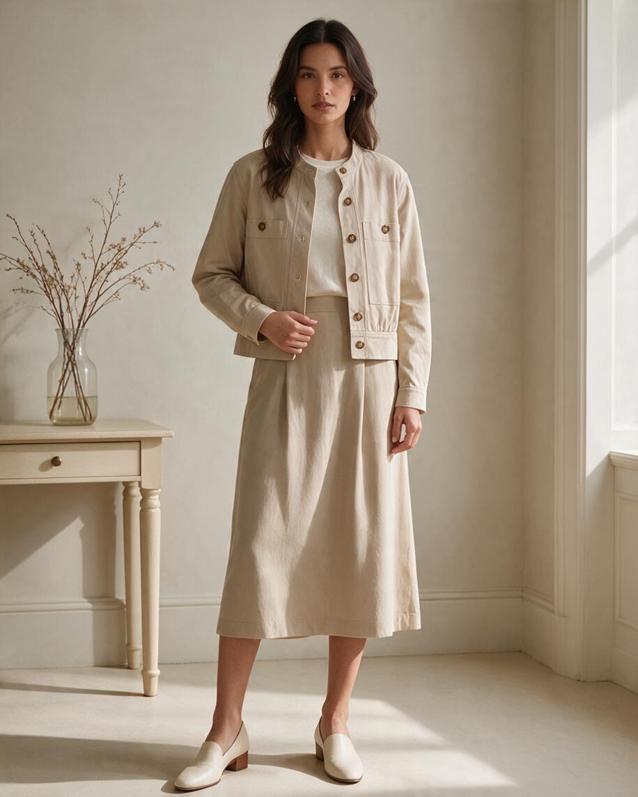 Chaqueta Corta Beige con Botones y Bolsillos - Estilo Boutique