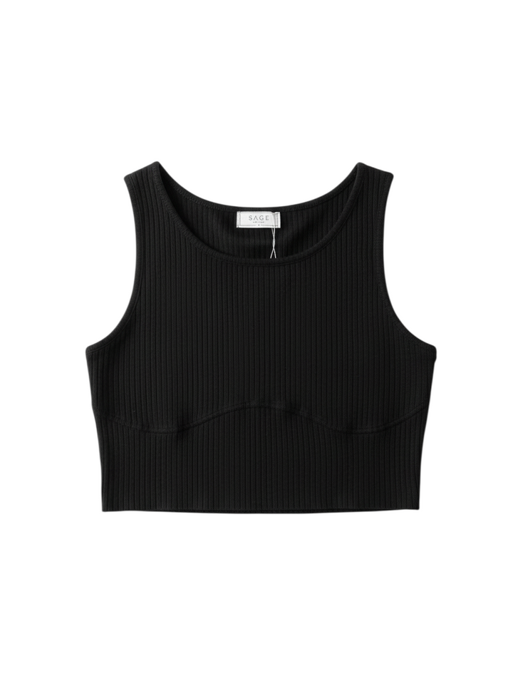 Top Corto Acanalado Sin Mangas - Elegancia Minimalista en Negro