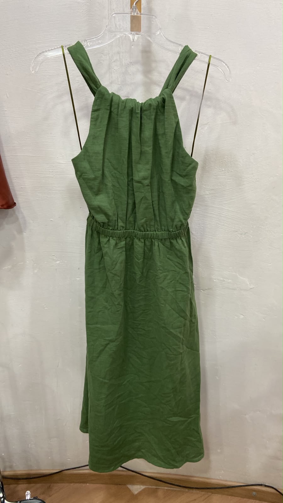 Green Sleeveless Gathered Dress with Drawstring Waist