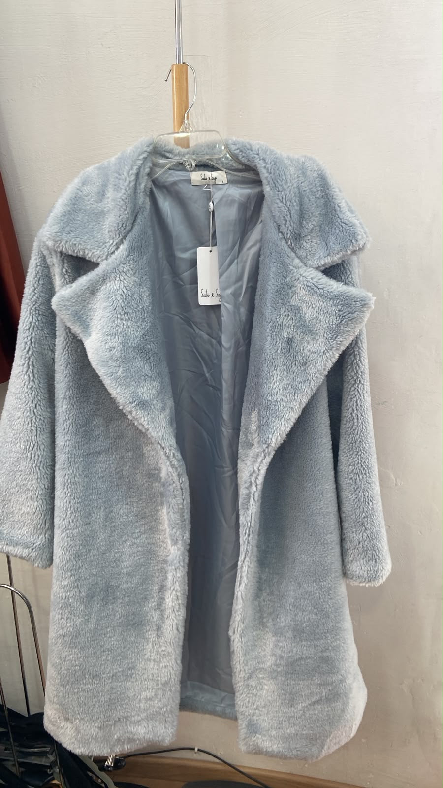Abrigo Boutique de Piel Sintética Azul Cielo con Solapas