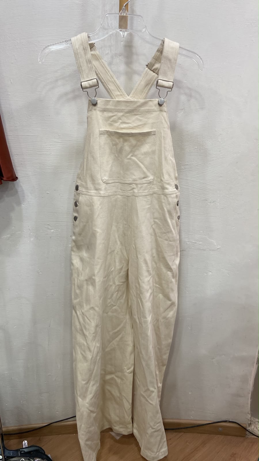 Cream Sleeveless Overall Jumpsuit with Button Detail