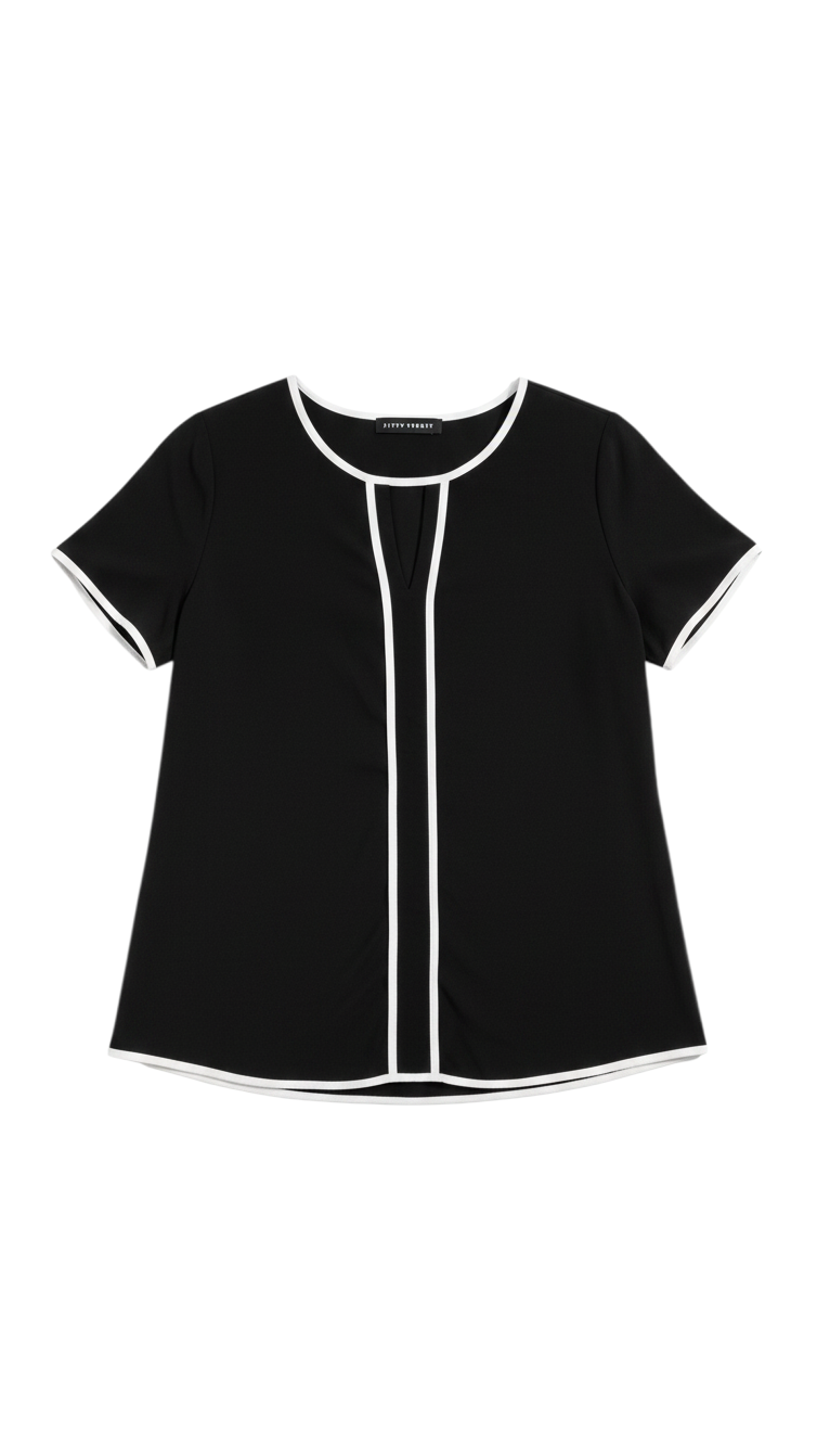 Top Negro de Manga Corta con Ribete en Contraste | Estilo Boutique