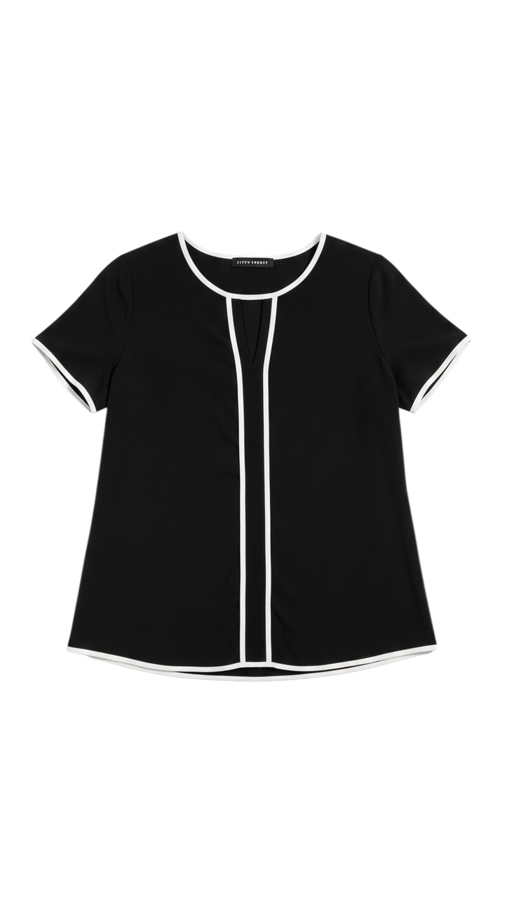 Top Negro de Manga Corta con Ribete en Contraste | Estilo Boutique