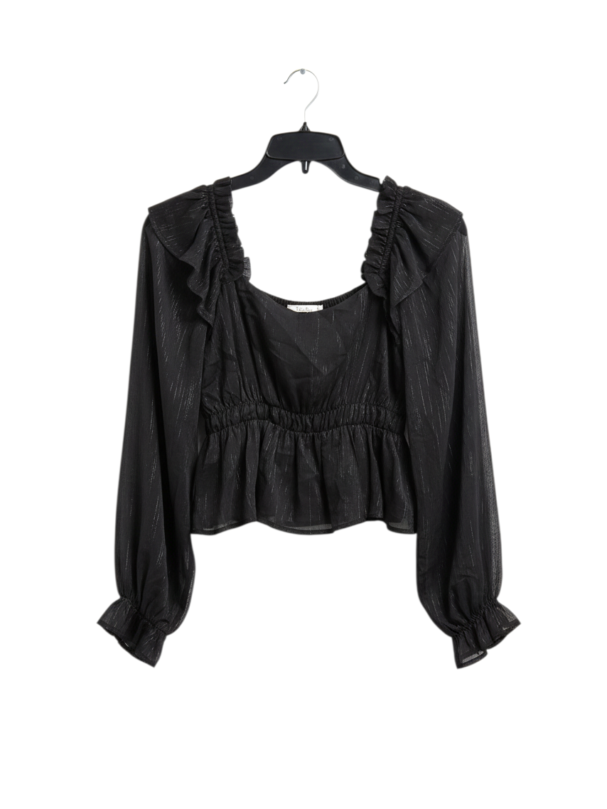 Blusa Negra de Manga Larga con Volantes y Detalles de Botones - Estilo Boutique