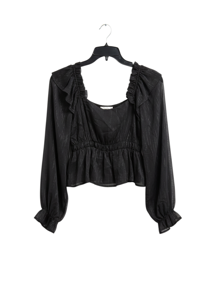 Blusa Negra de Manga Larga con Volantes y Detalles de Botones - Estilo Boutique