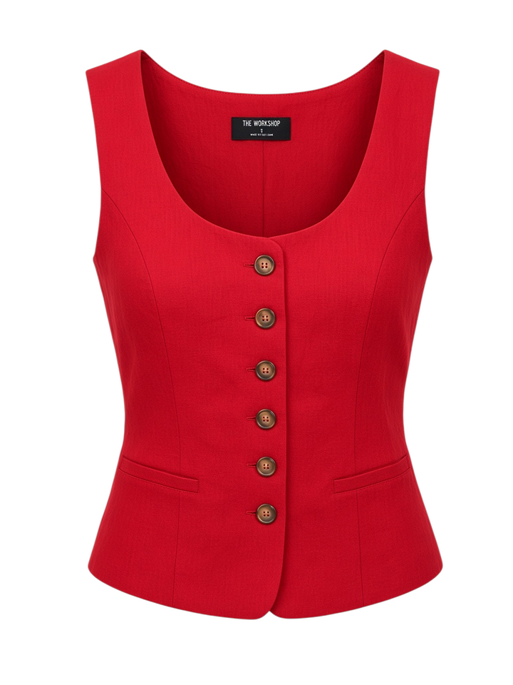 Blusa Roja Sin Mangas con Escote Cuadrado - Estilo Boutique