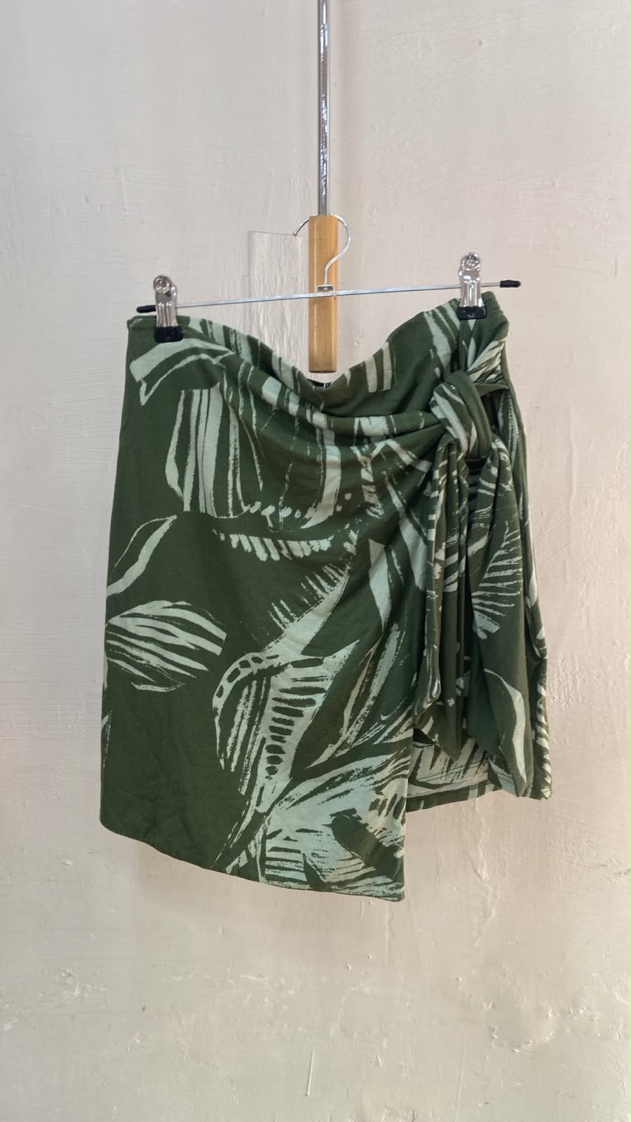 Green Wrap Skirt with Leaf Print Detail