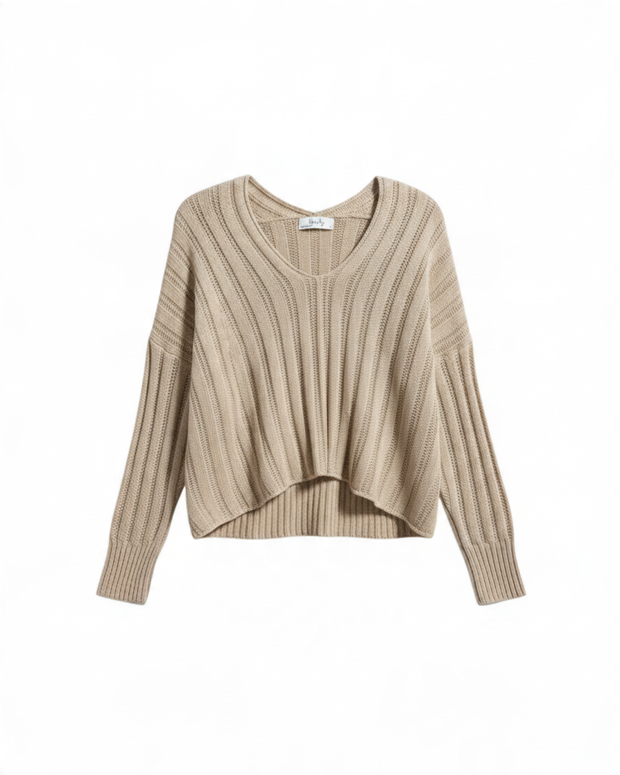 Suéter de Punto Beige con Tejido Abierto - Estilo Boutique