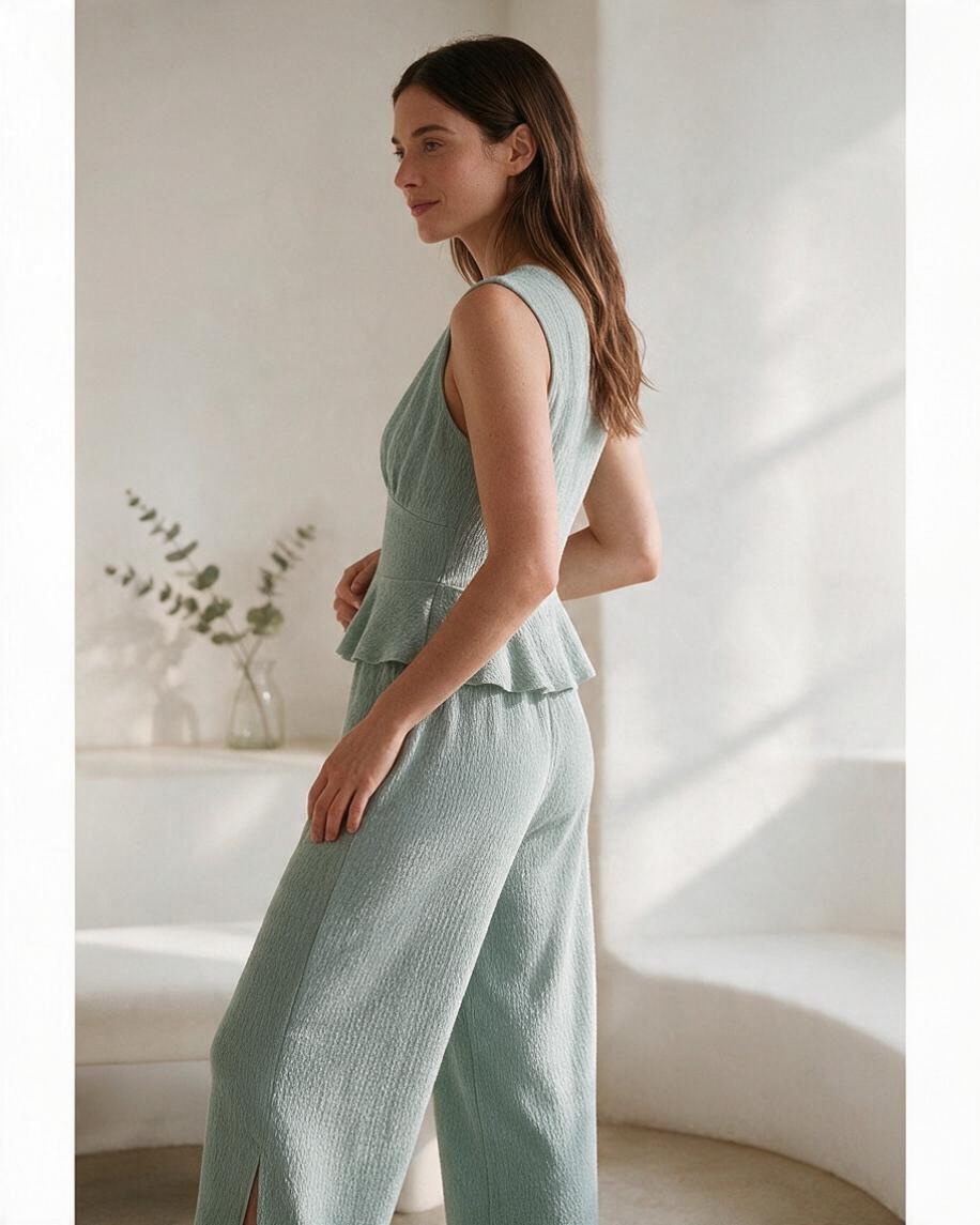 Mint Sleeveless Peplum Jumpsuit with V-Neck