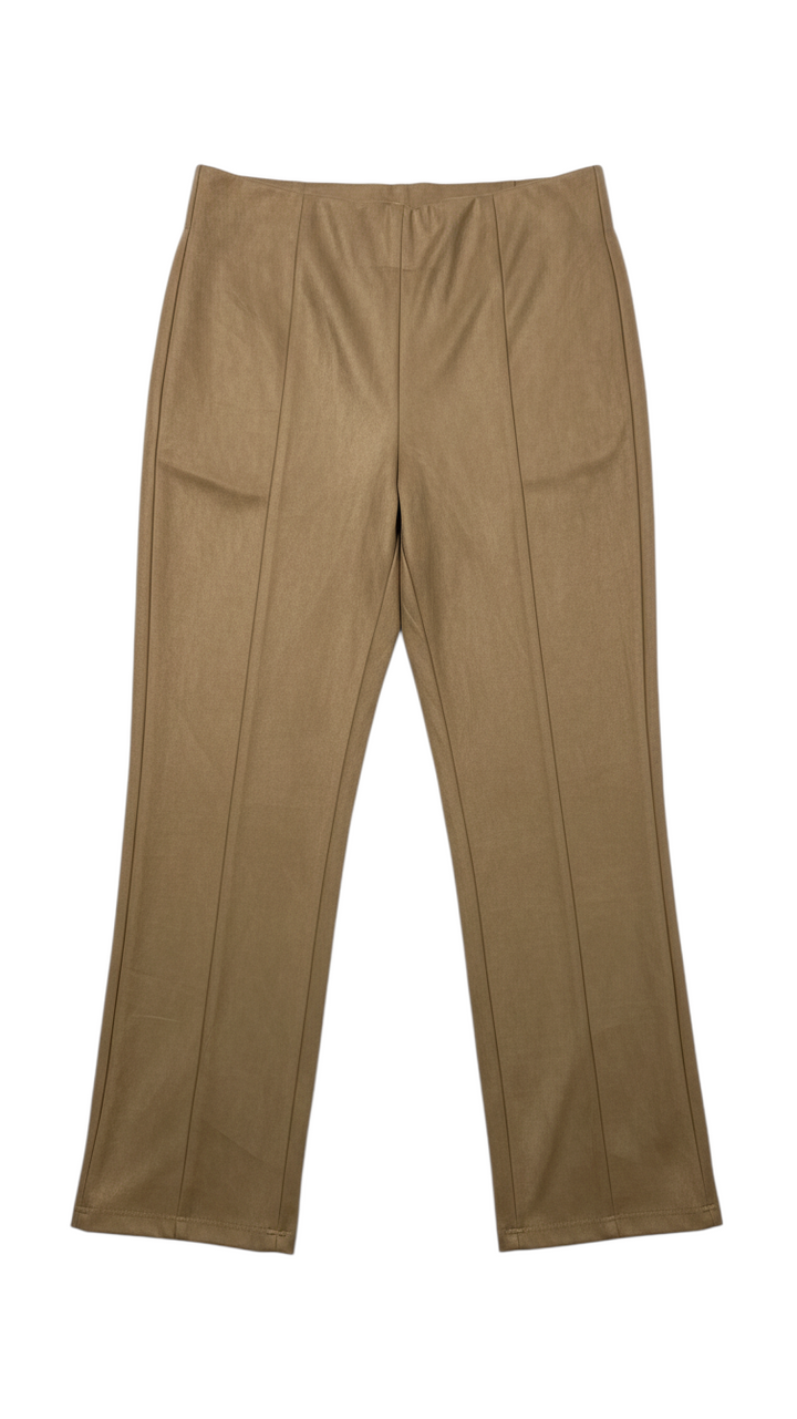 Pantalones Beige de Tiro Alto con Pliegues y Pierna Ancha