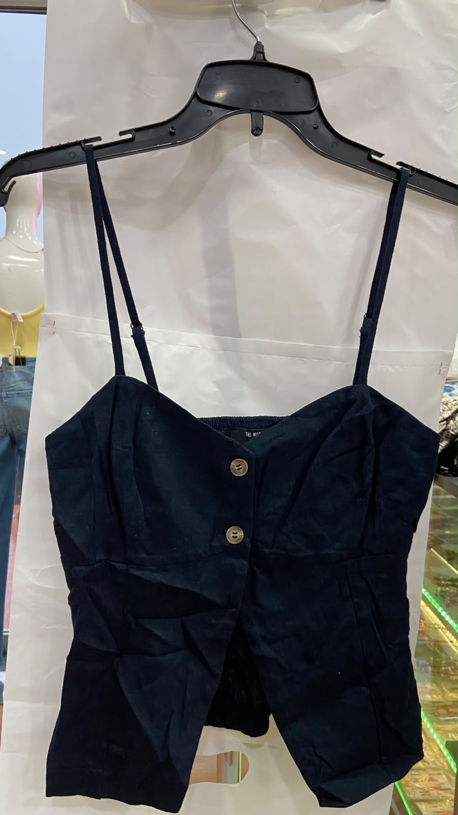 Top Corto Azul Marino con Tirantes y Botones - Estilo Boutique