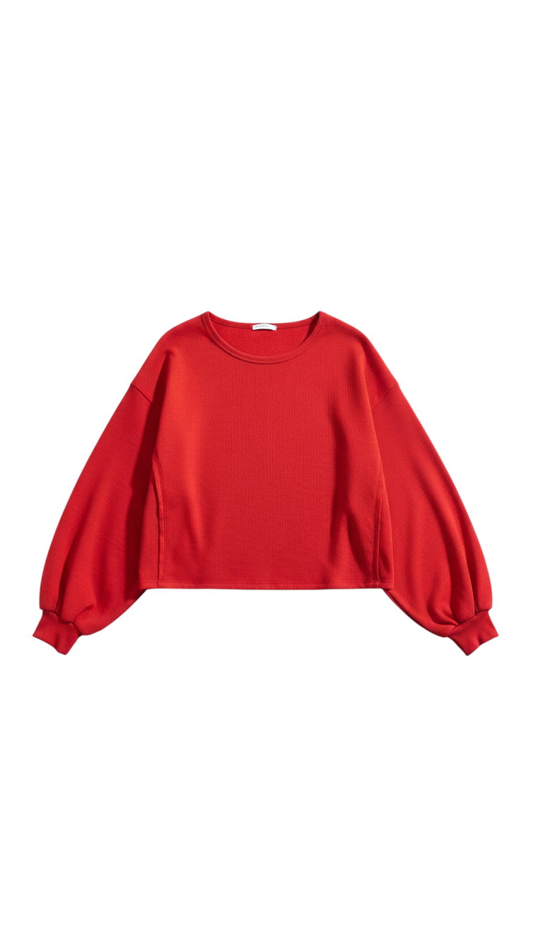 Top Ribeteado Rojo de Manga Larga - Estilo Boutique
