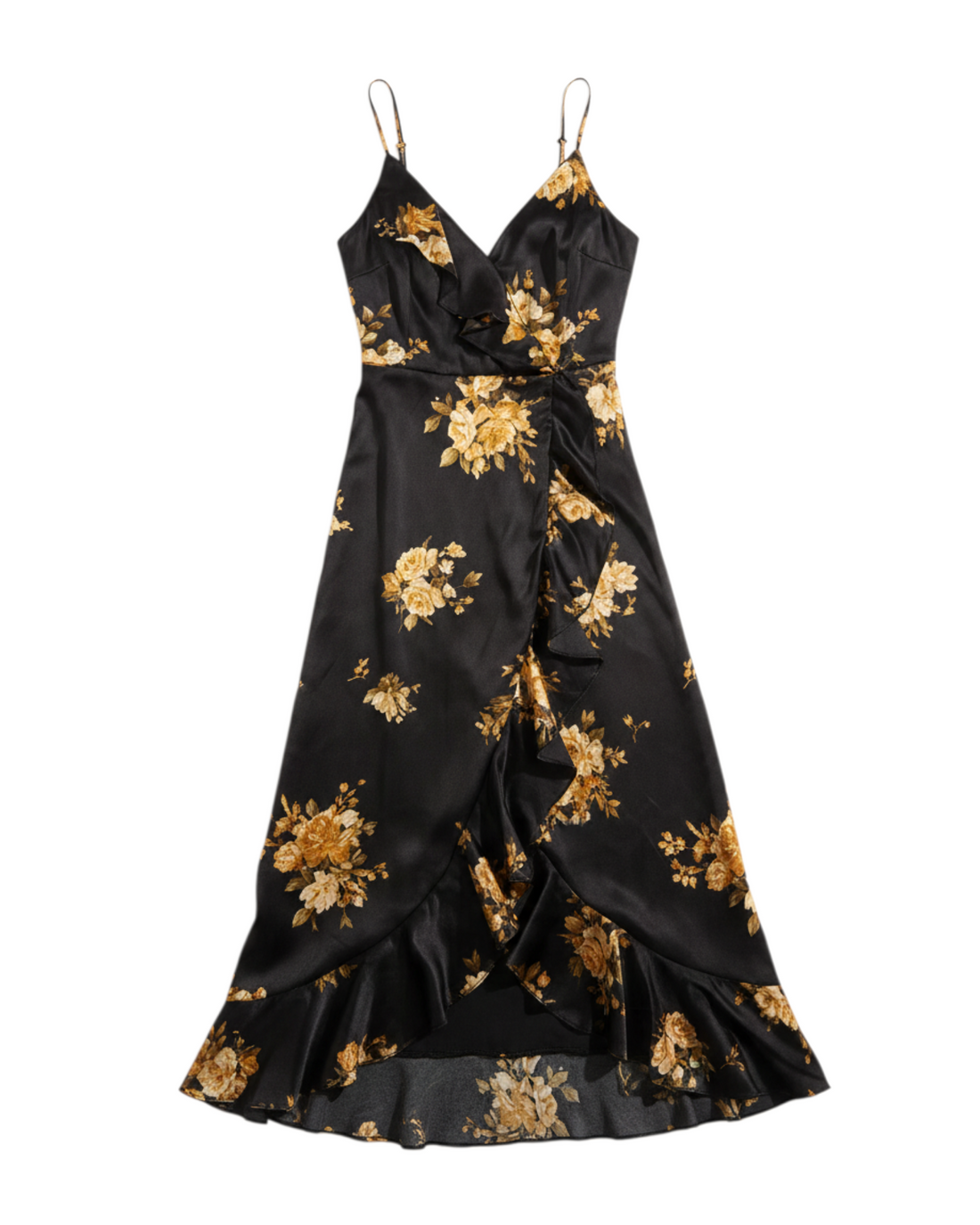 Vestido de Tirantes con Volantes Color Negro Floral