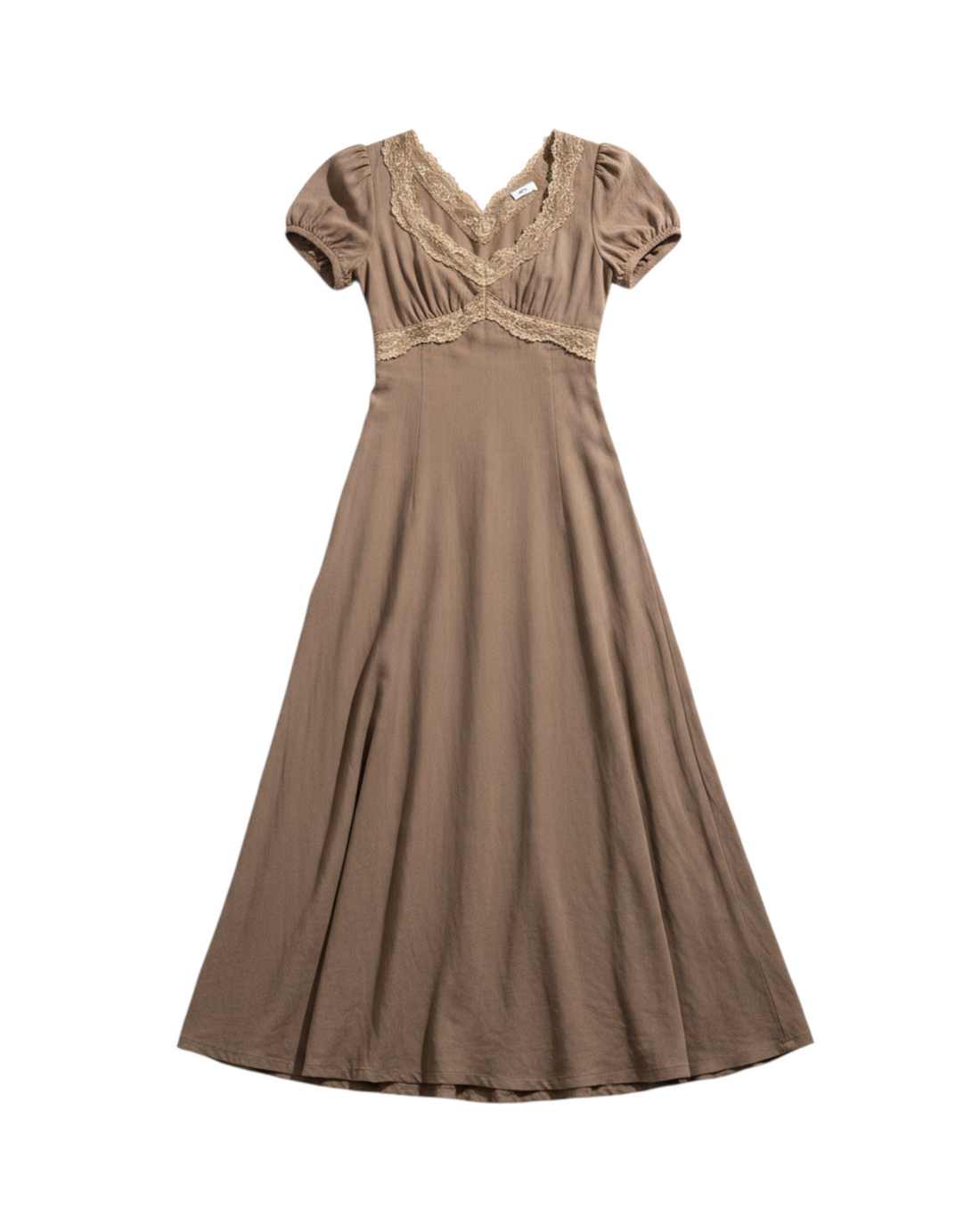 Vestido Largo con Encaje Color Beige