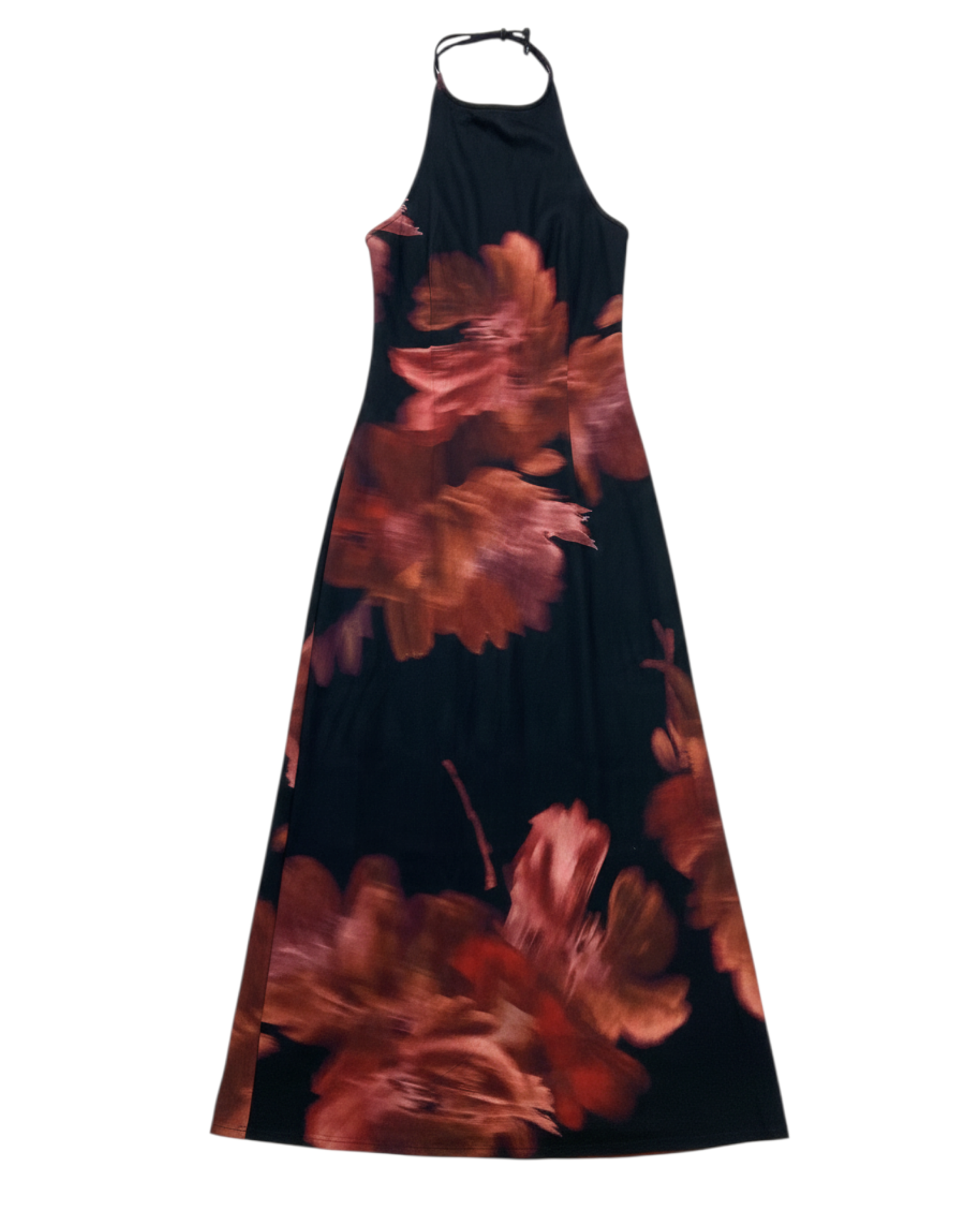 Vestido Largo Sin Mangas Color Negro con Flores Rojas