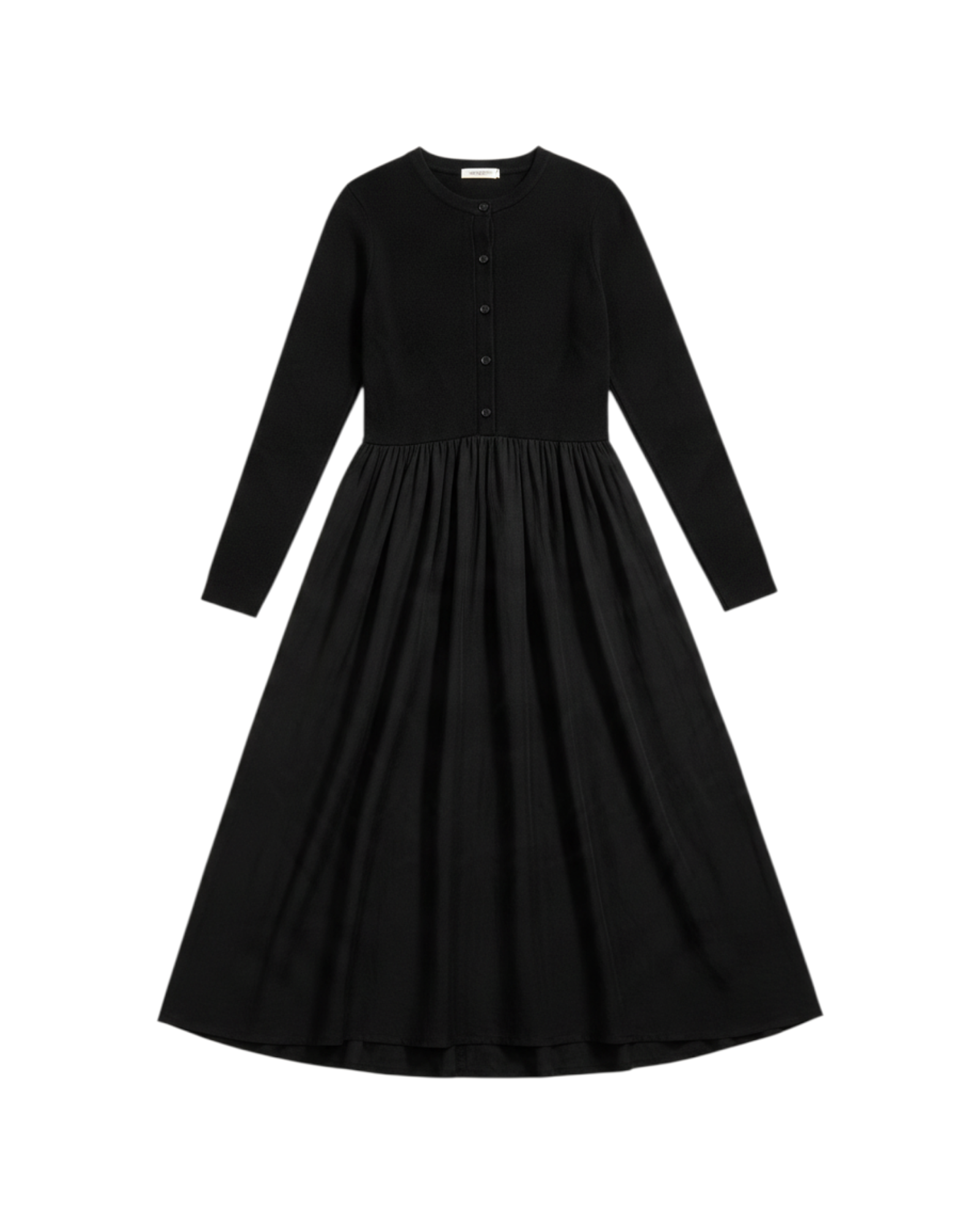 Vestido Largo de Manga Larga Color Negro con Botones