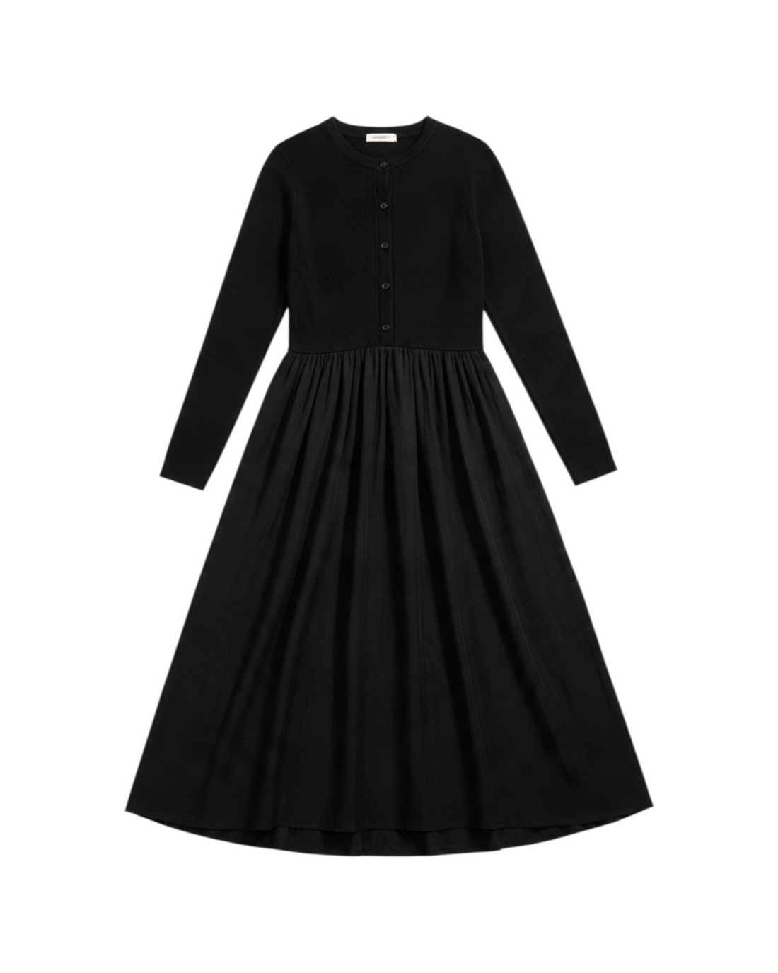 Vestido Largo de Manga Larga Color Negro con Botones
