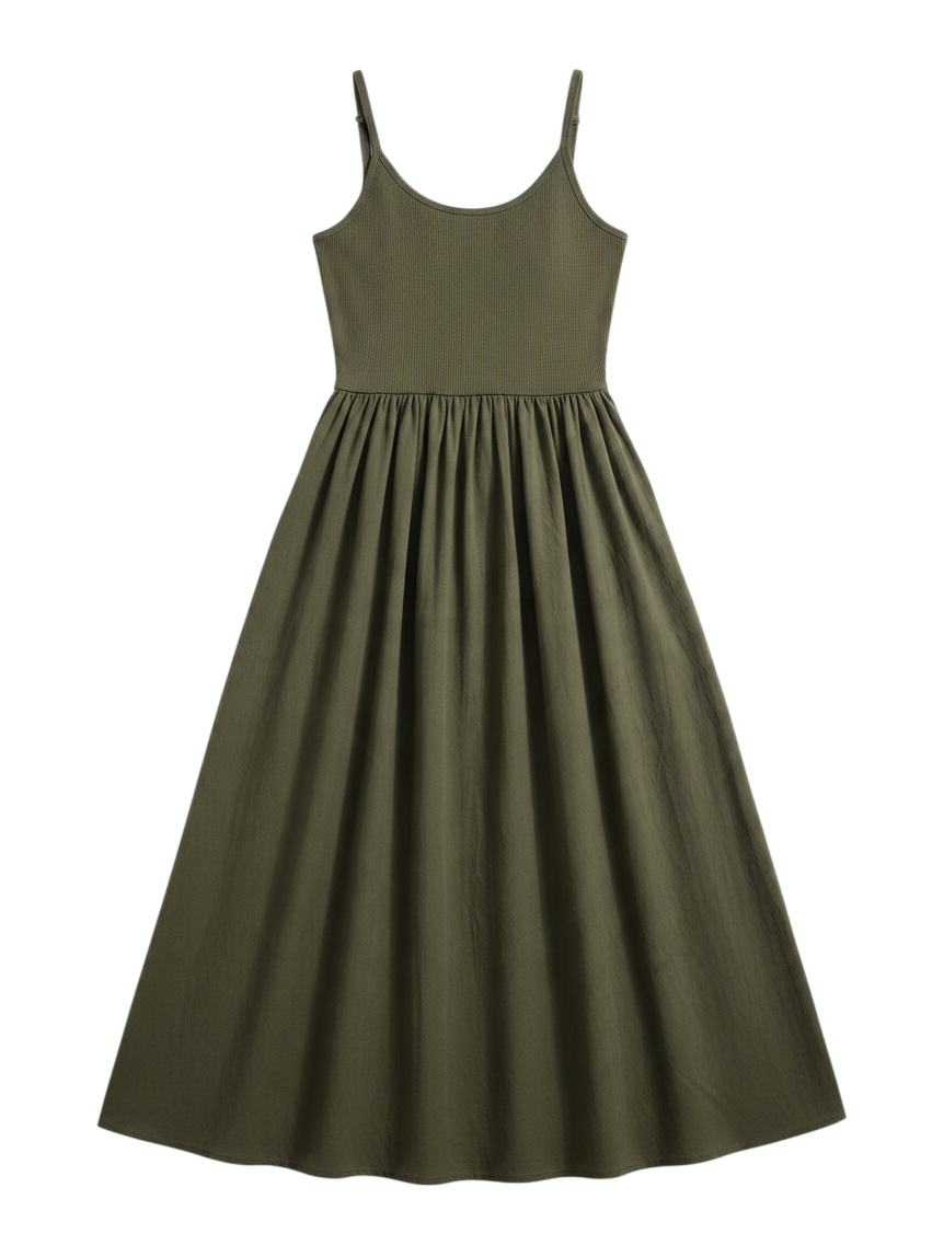 Vestido Largo Sin Mangas Color Verde Oliva