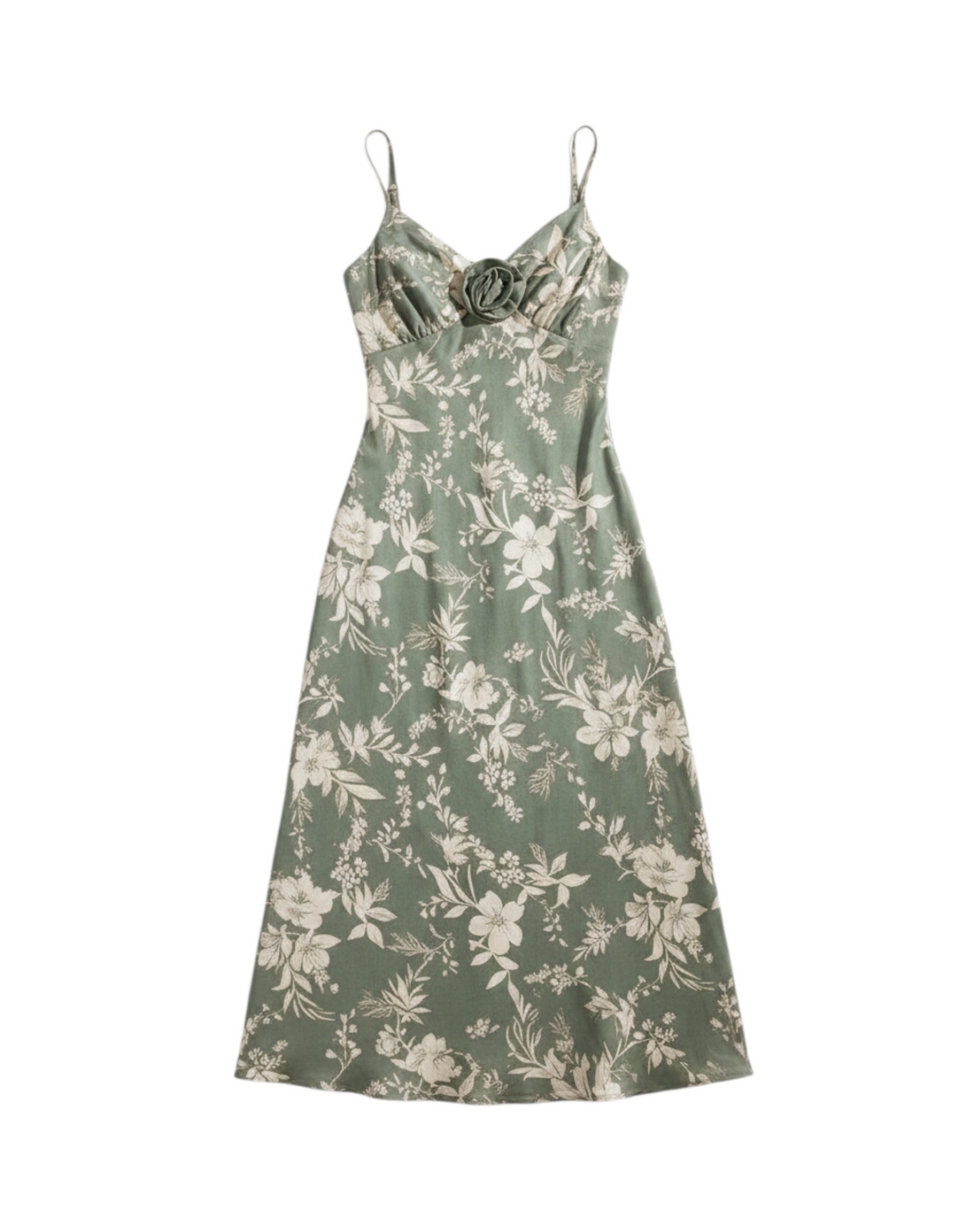 Vestido Largo de Tirantes Color Verde con Flores