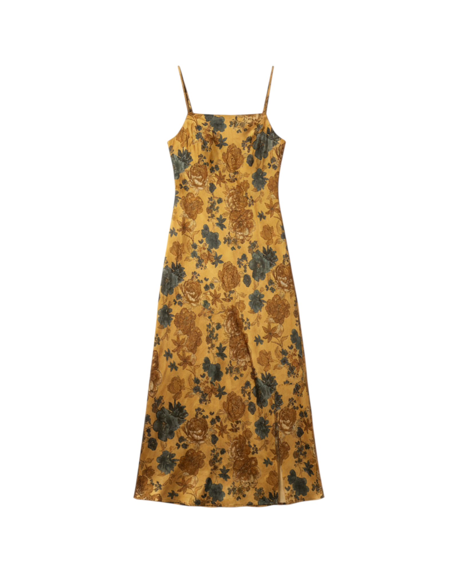 Vestido Largo Sin Mangas Color Amarillo con Flores