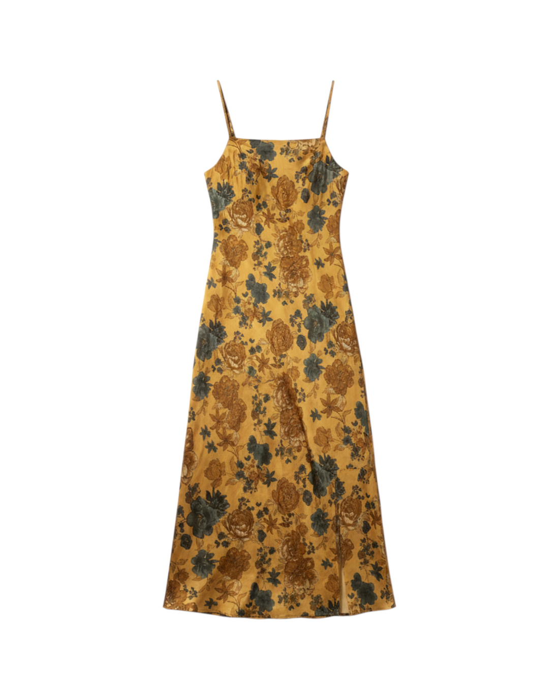 Vestido Largo Sin Mangas Color Amarillo con Flores