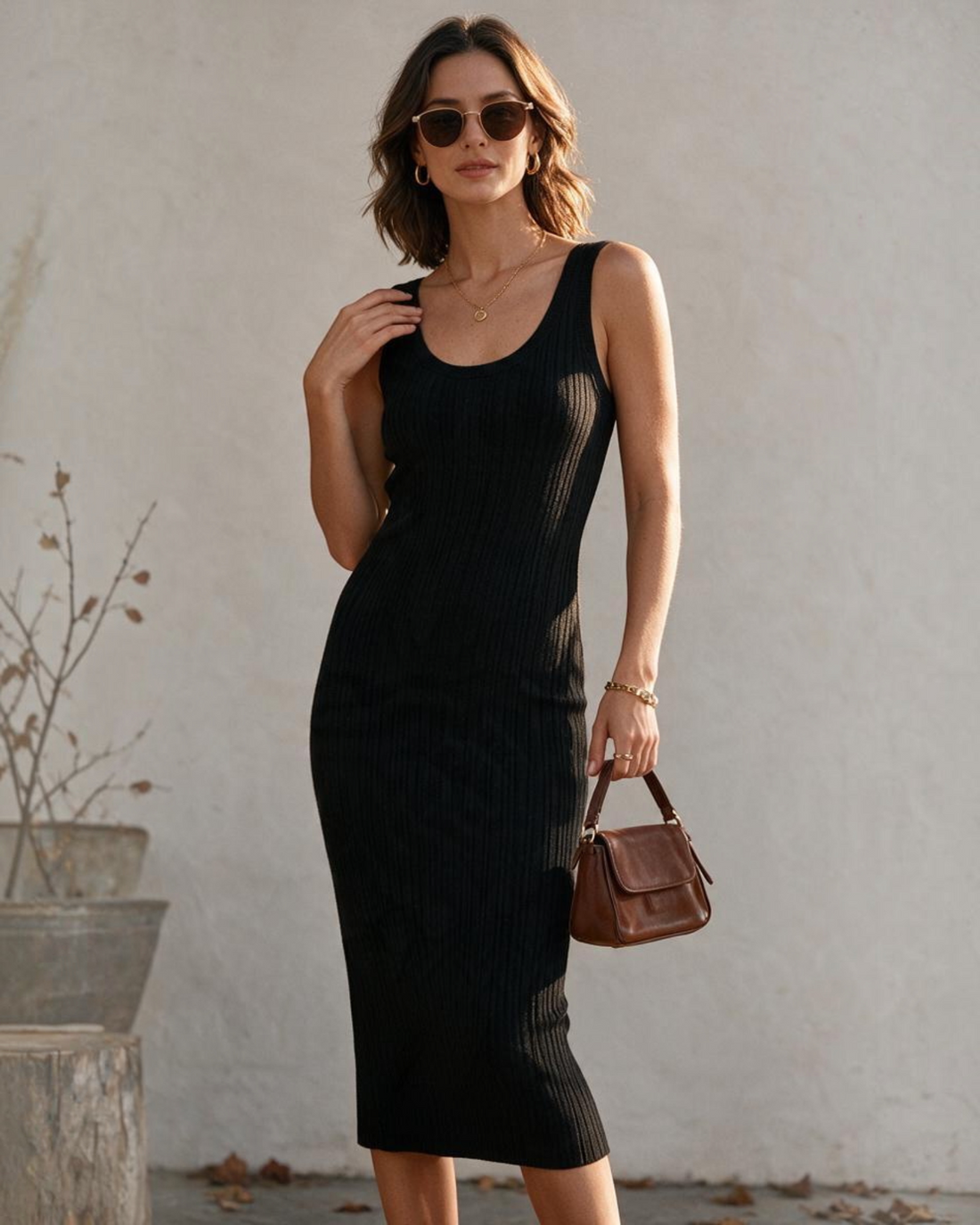 Vestido Sin Mangas de Corte Recto Color Negro