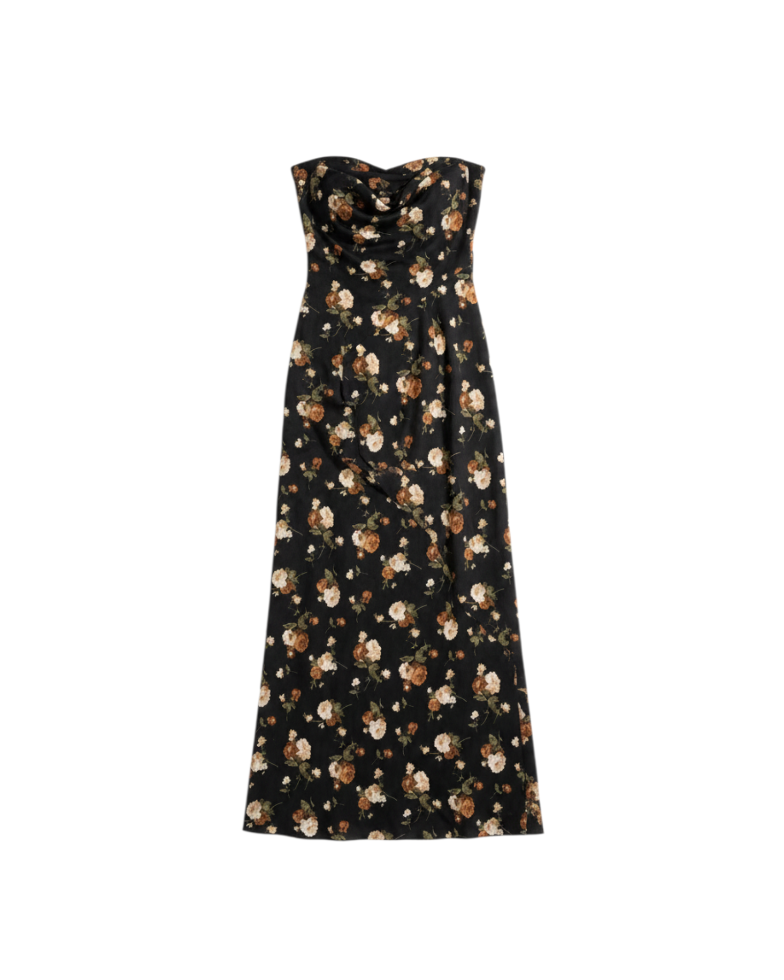Vestido Largo con Escote Caído Color Negro Floral