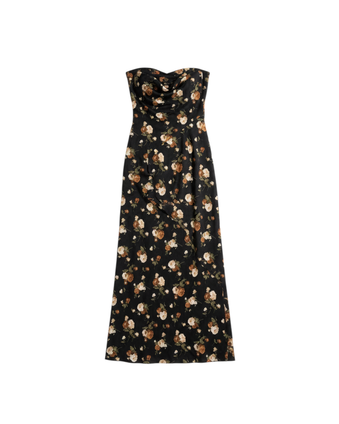 Vestido Largo con Escote Caído Color Negro Floral