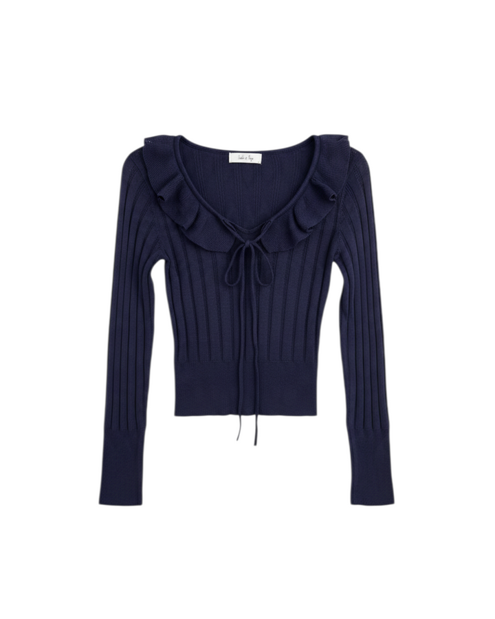 Blusa de Manga Larga con Volantes Color Marino