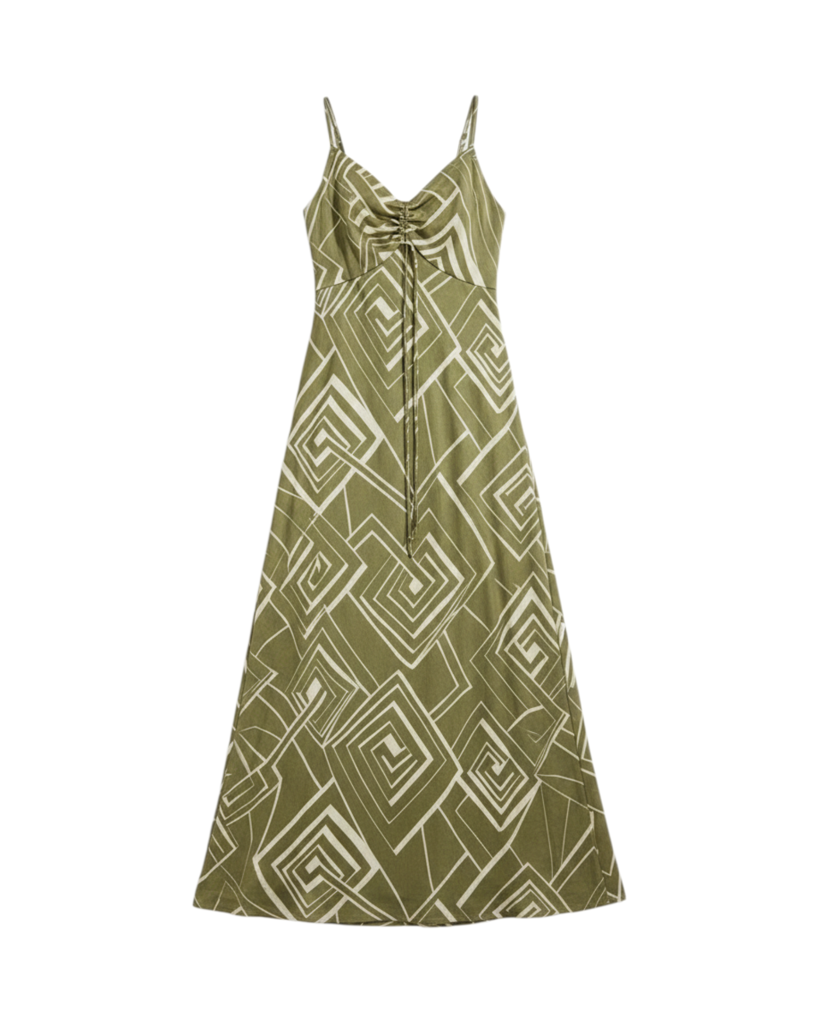 Vestido Largo de Tirantes Color Verde con Estampado Geométrico