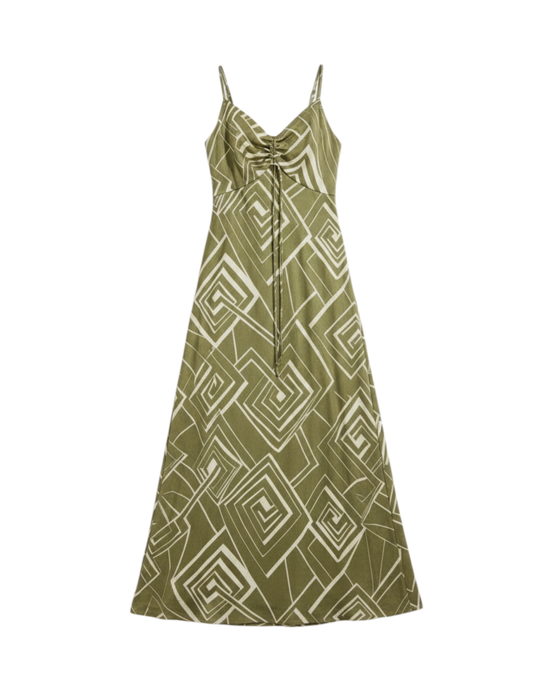 Vestido Largo de Tirantes Color Verde con Estampado Geométrico