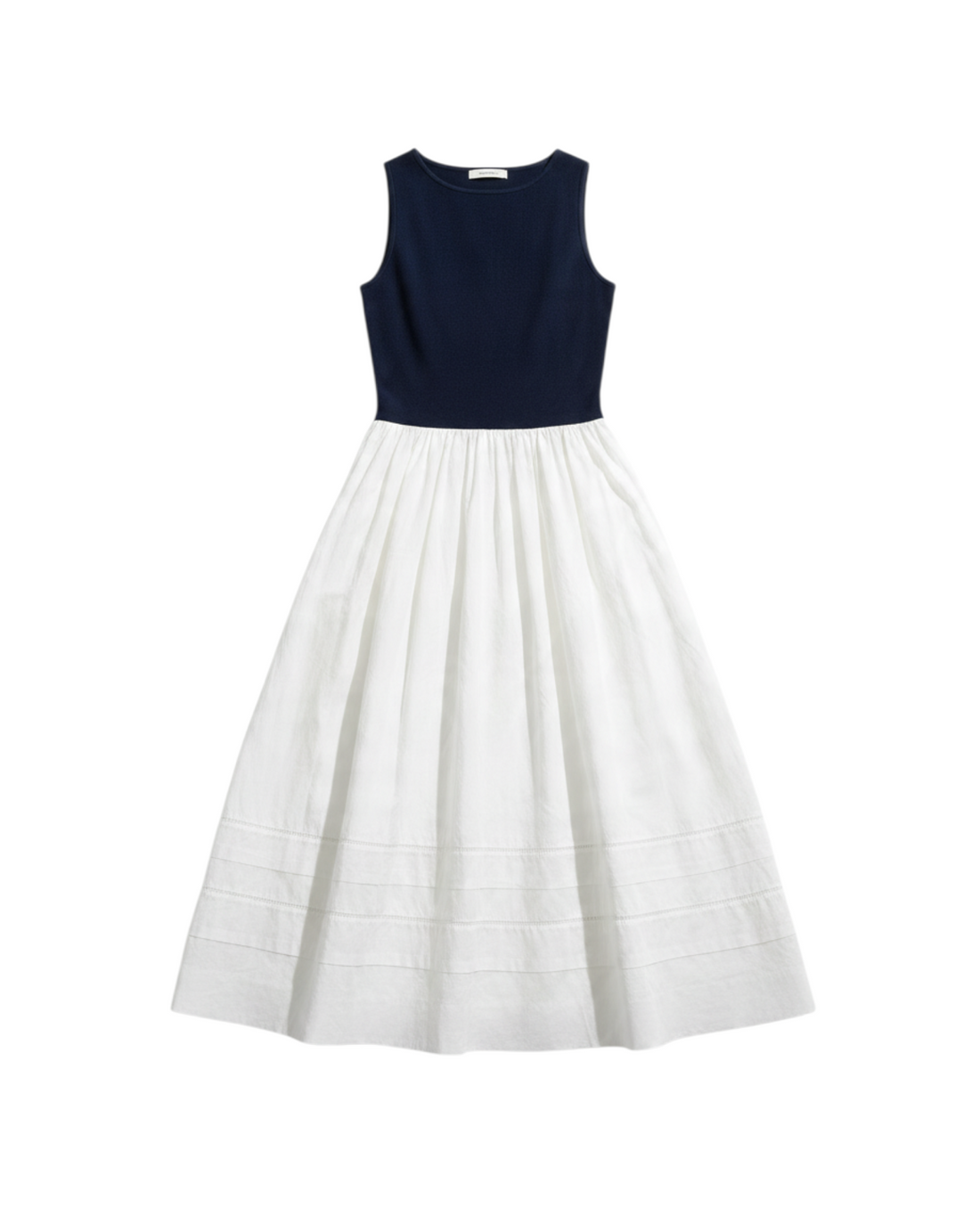 Vestido Maxi Sin Mangas Color Blanco con Azul Marino