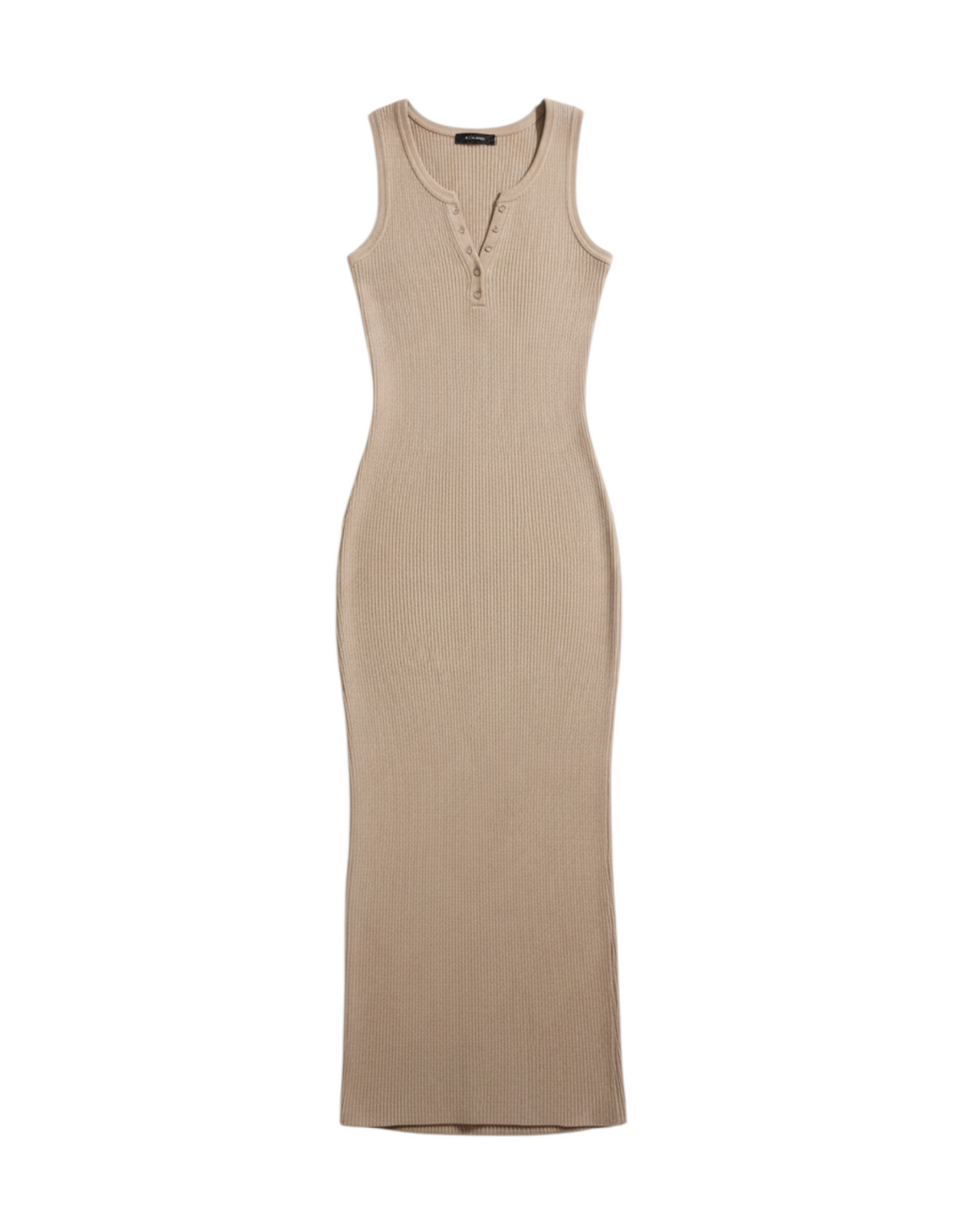 Vestido Largo de Manga Sin Mangas Color Beige con Botones