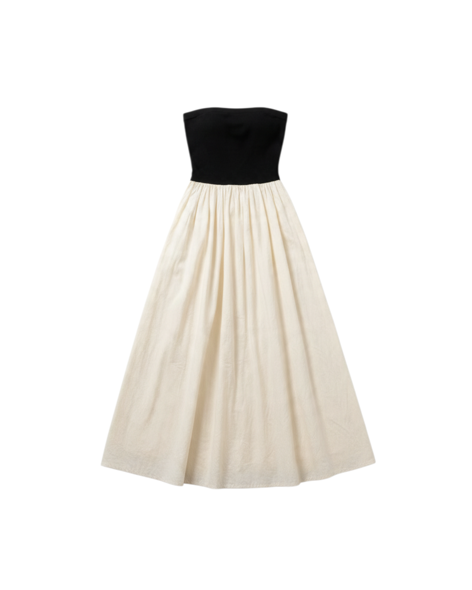 Vestido Sin Mangas de Cintura Alta Color Negro y Crema