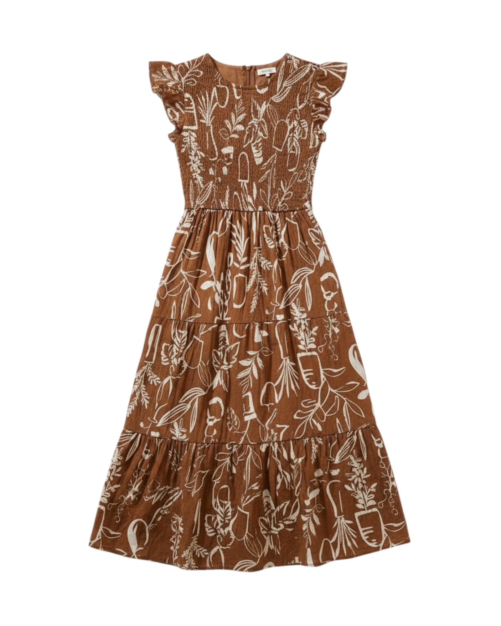 Vestido de Manga Corta Color Terracota con Estampado