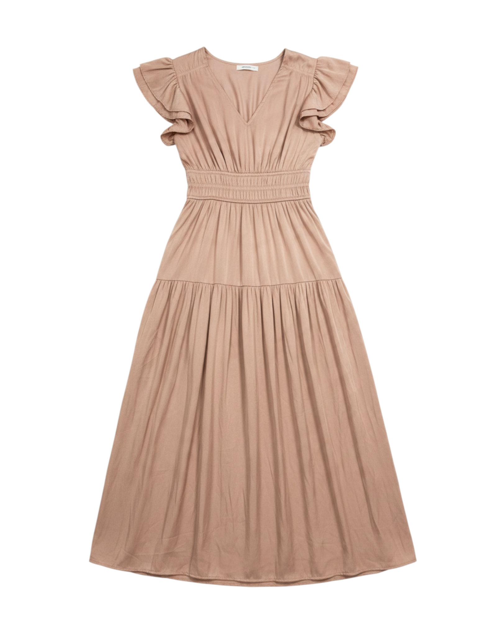 Vestido Midi con Manga Corta Color Beige