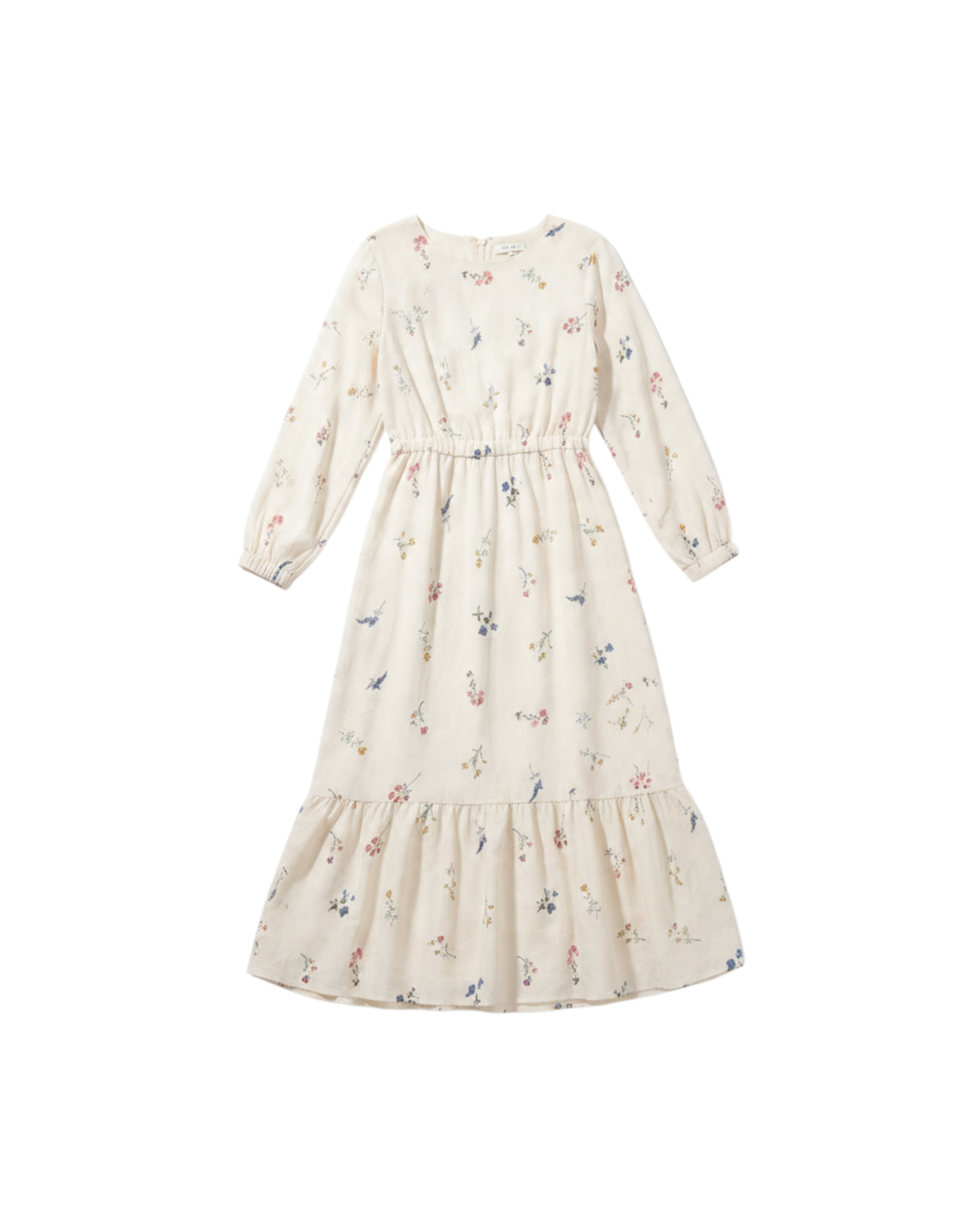 Vestido Largo con Manga Larga Color Crudo y Estampado Floral