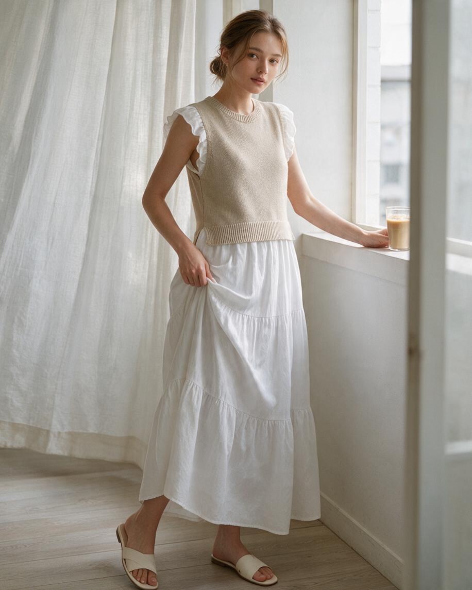 Vestido Maxi de Tirantes con Volantes Color Blanco
