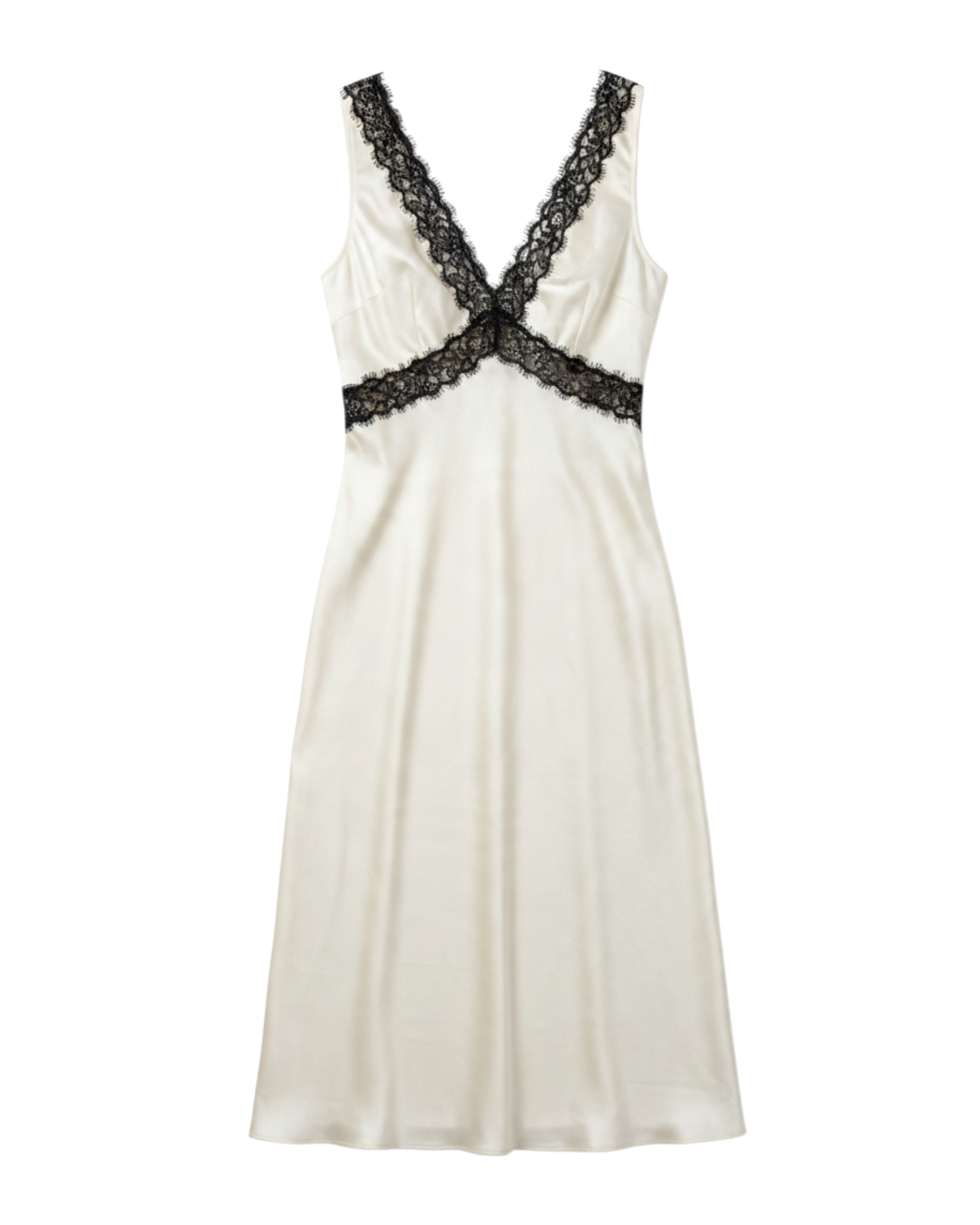 Vestido de Seda con Encaje Color Crema