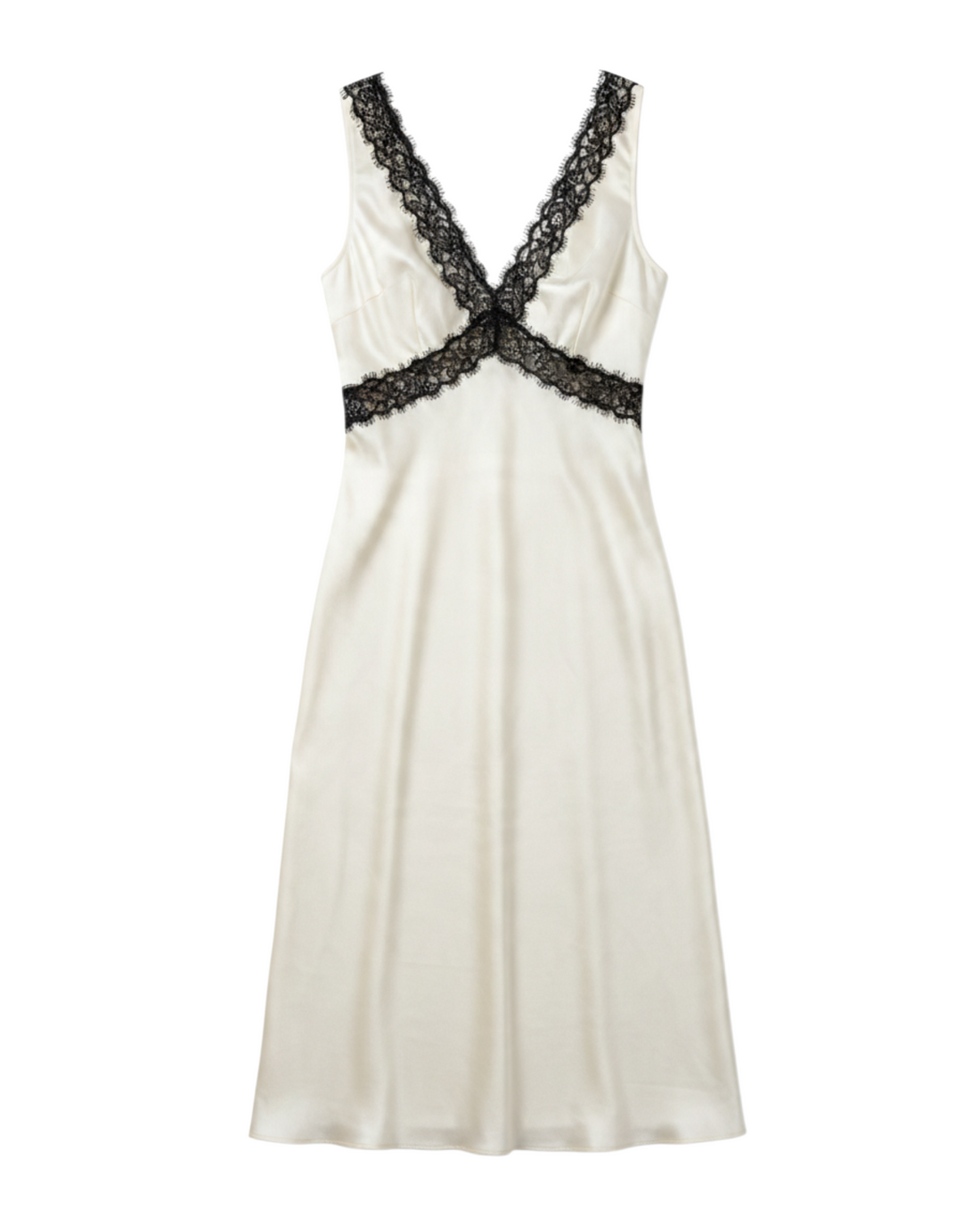 Vestido de Seda con Encaje Color Crema
