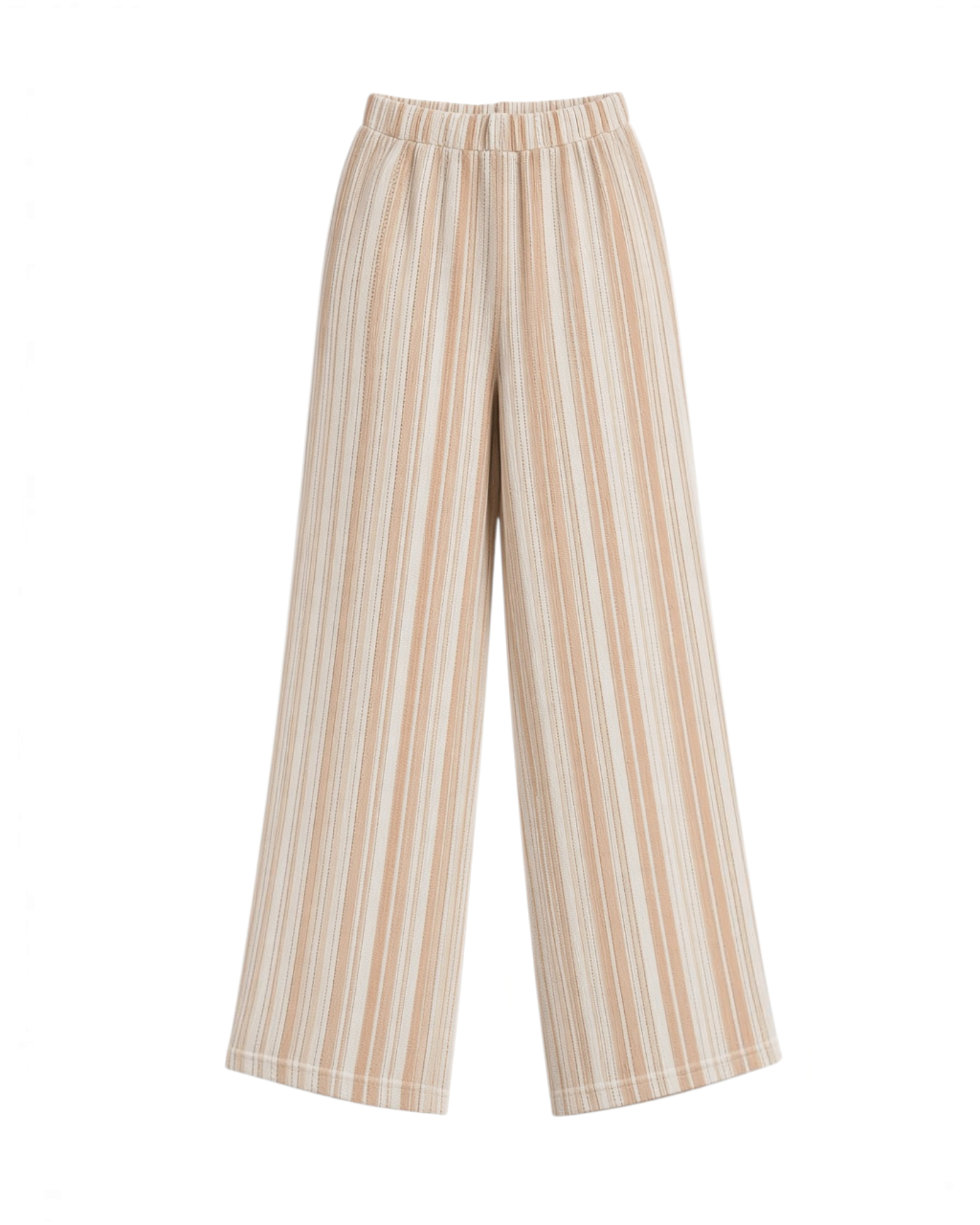 Pantalones Yanet Collective de tiro alto con rayas melocotón y blanco, diseño holgado en tejido texturizado veraniego.