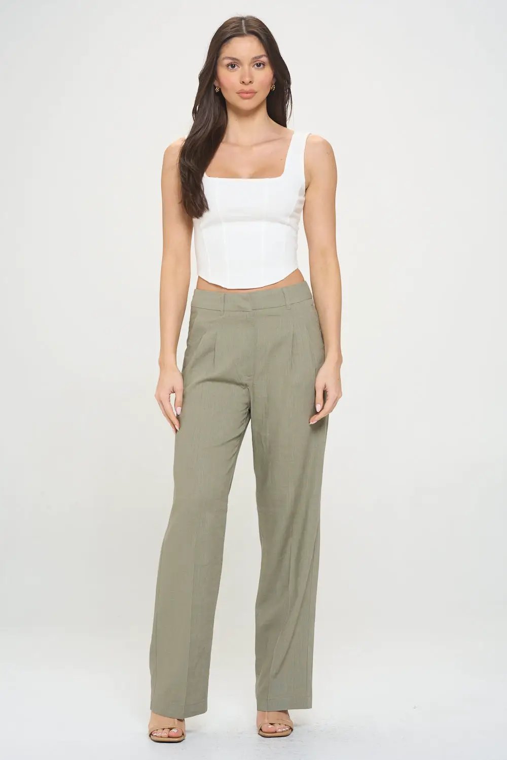 Pantalón de Lino Pin Tuck para Mujer Verde by CHOCOLATE USA