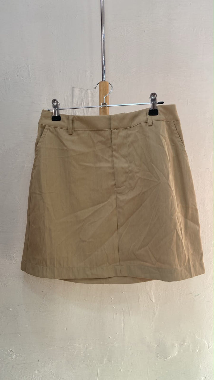 Beige Short A-Line Skirt with Pleated Front