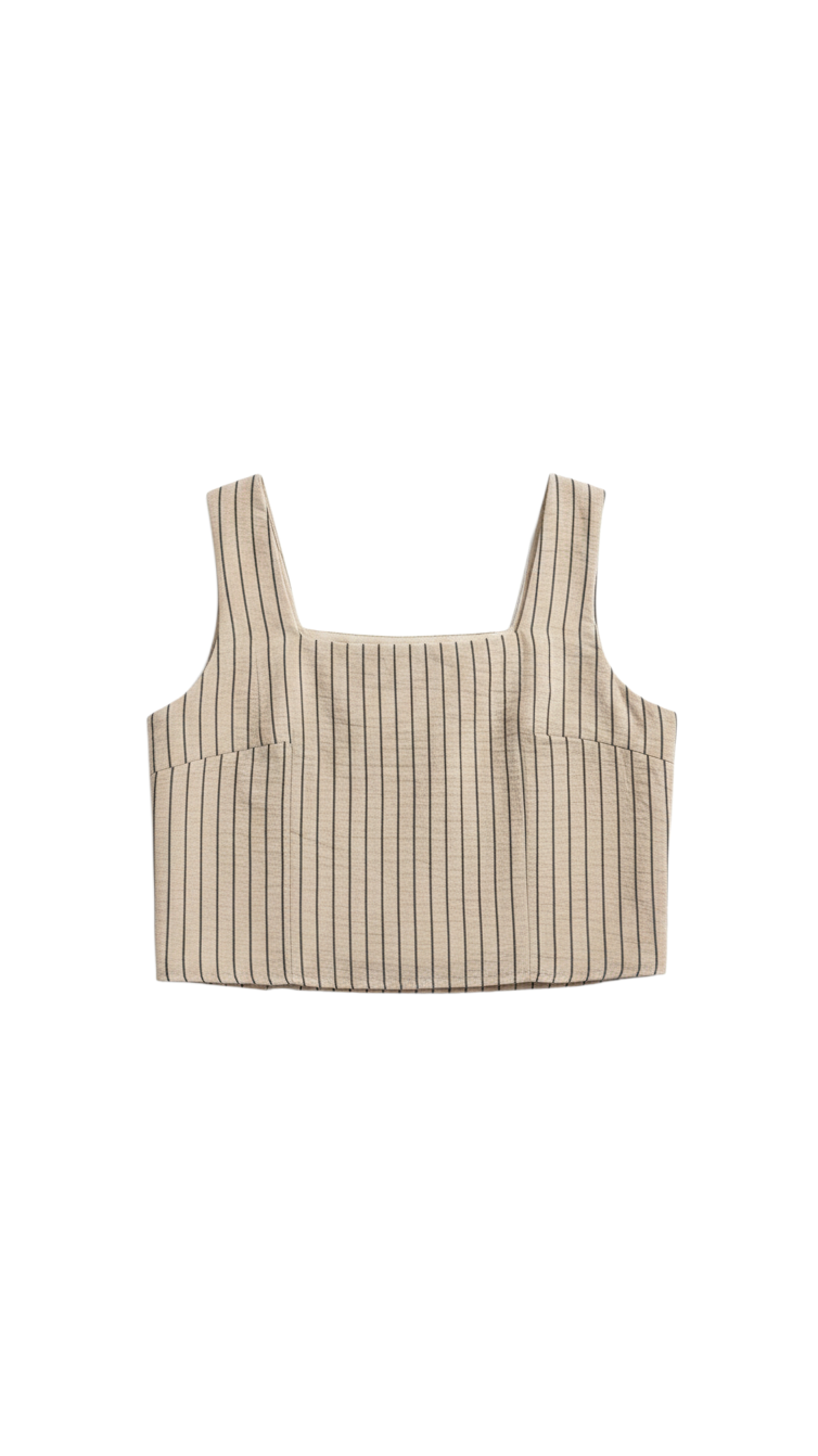 Top Sin Mangas Escote Cuadrado Beige a Rayas - Estilo Boutique