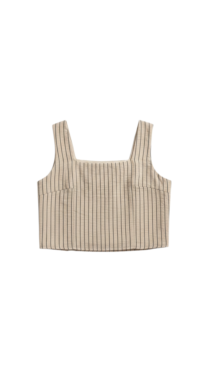 Top Sin Mangas Escote Cuadrado Beige a Rayas - Estilo Boutique