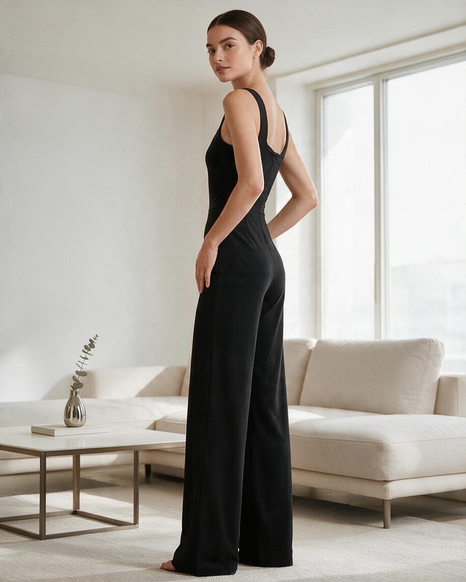 Mono Negro Sin Mangas con Escote Cuadrado - Estilo Boutique